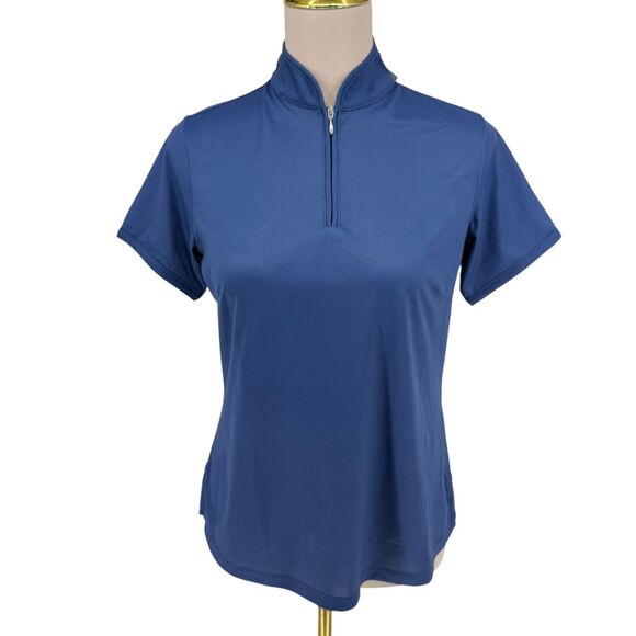 Fringe Golf Shirt Size SMALL Blue Peony Mock Neck 1/4 Zip Short Sleeve UPF 50+ - Picture 3 of 11